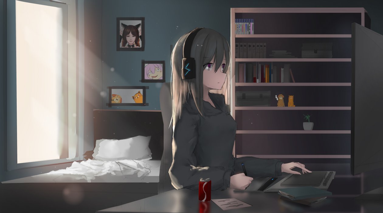 Anime Girl Headphones Working 4k