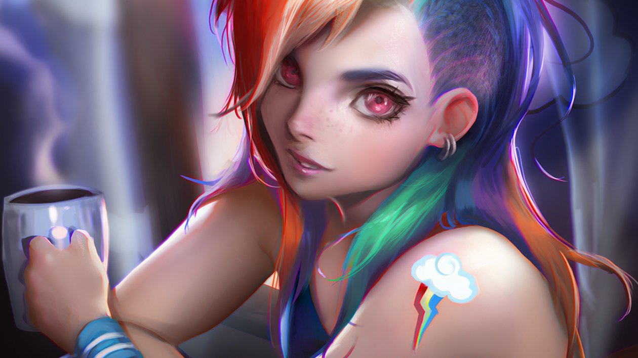Anime Girl Colorful Hairs