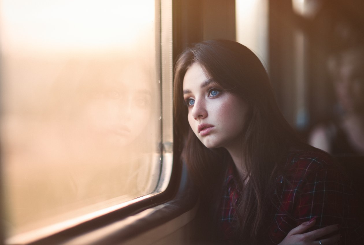 Blue Eyes Girl Looking Outside Window 5k