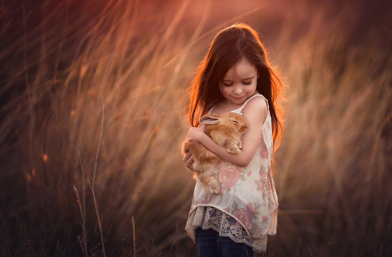 Little Girl With Rabbit In Hands 4k