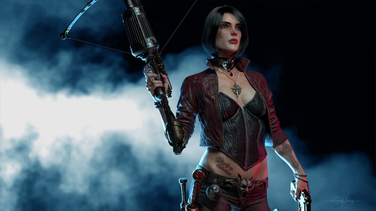 Black Hair Crossbow Woman Warrior Artwork