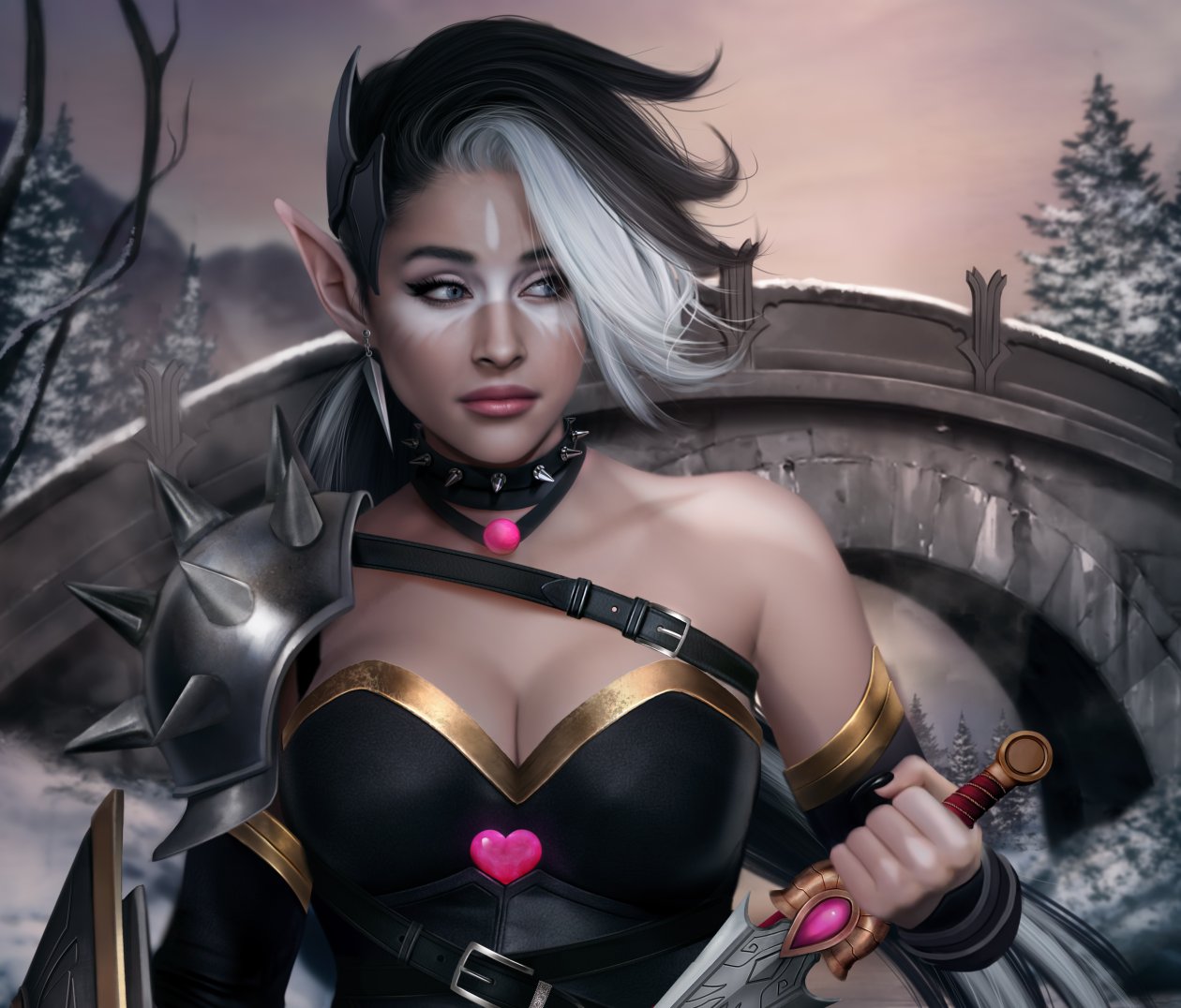 Blue Eyes Dagger Elf Girl Woman Warrior