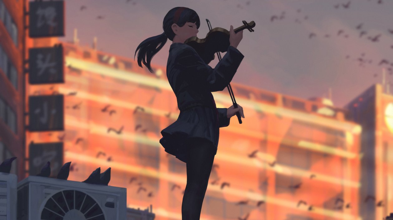 Anime Girl Playing Musical Instrument 4k