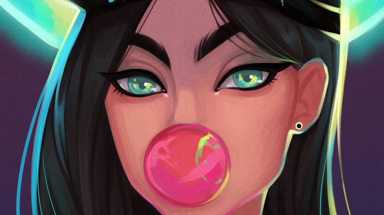 Neon Bubble Gum Girl 4k