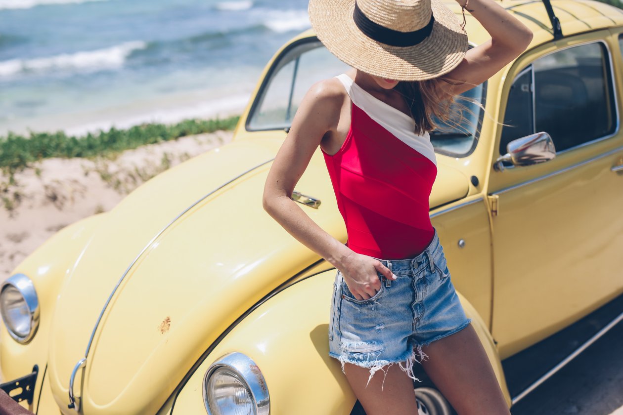 Summer Girl With Yellow Car Hat
