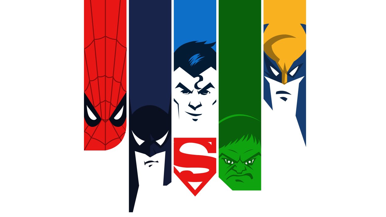 Superman Batman Hulk Spiderman Wolverine 4k Minimalism