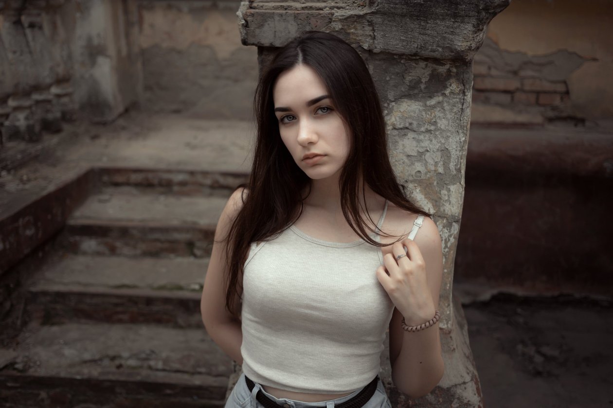 Beautiful Girl In White Tank Top