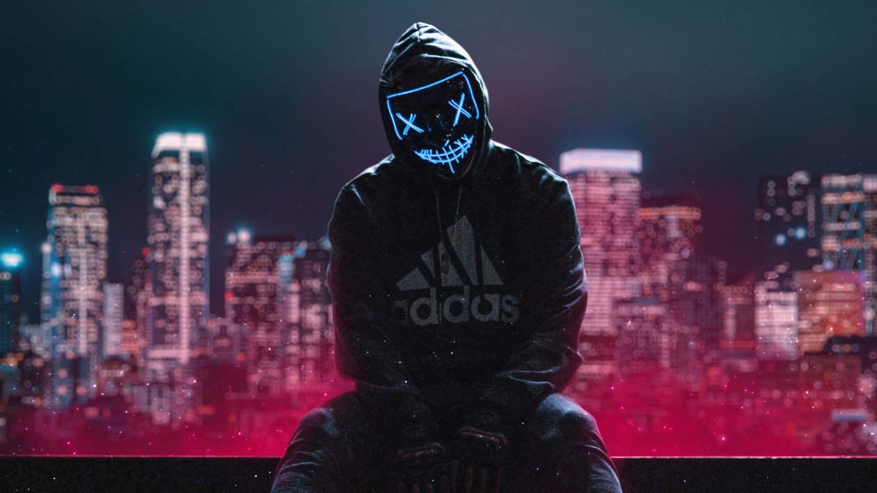 Hoodie Boy Sitting Neon Mask
