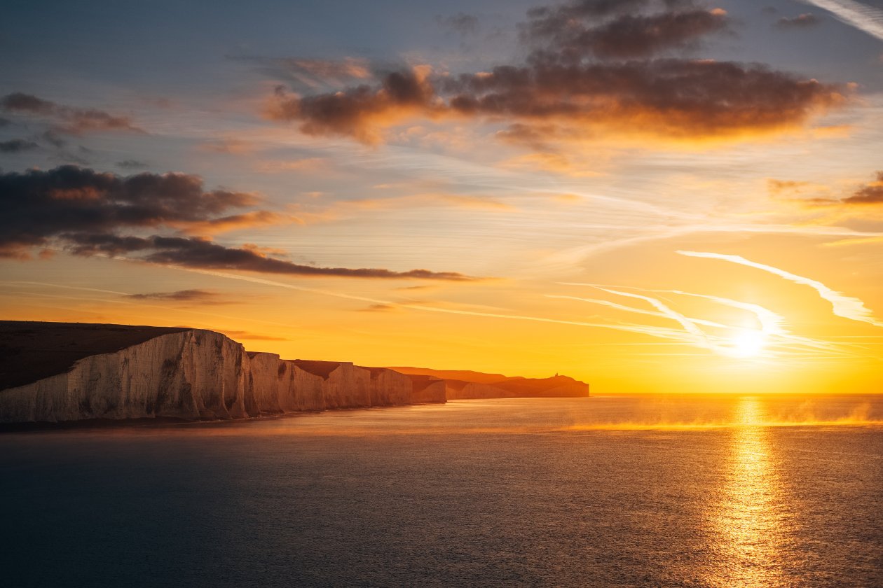 Beautiful Ocean Sunset The Seven Sisters Cliffs 4k