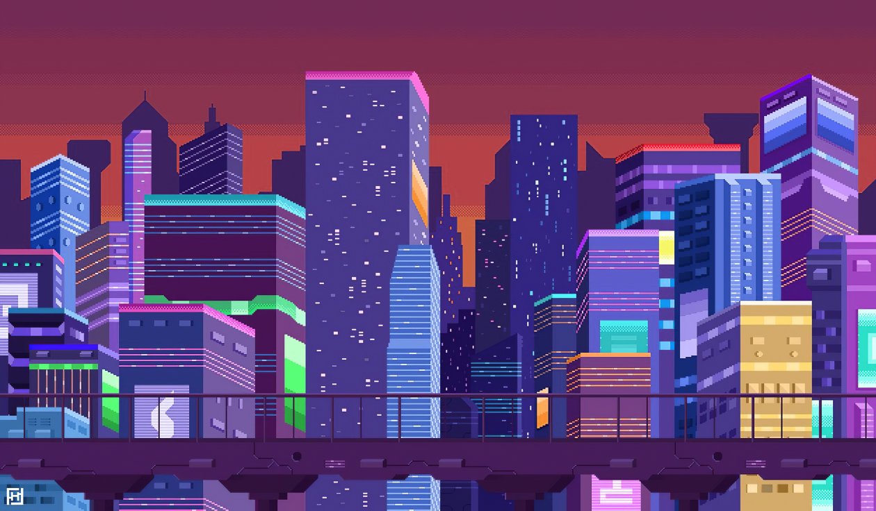 Buildings Pixel Art Cityscape 4k