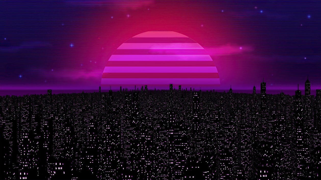 City View Night Stars Illustration