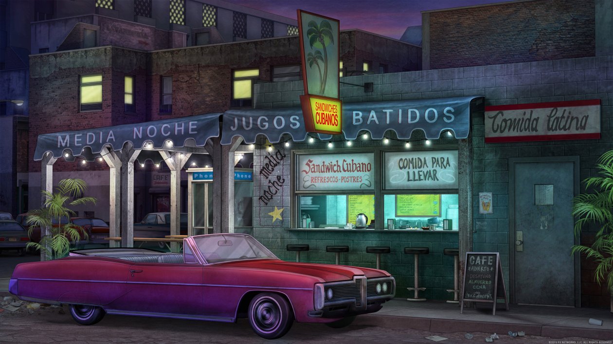 Cabriolet Car Standing Front Of Restaurant Artwork 5k