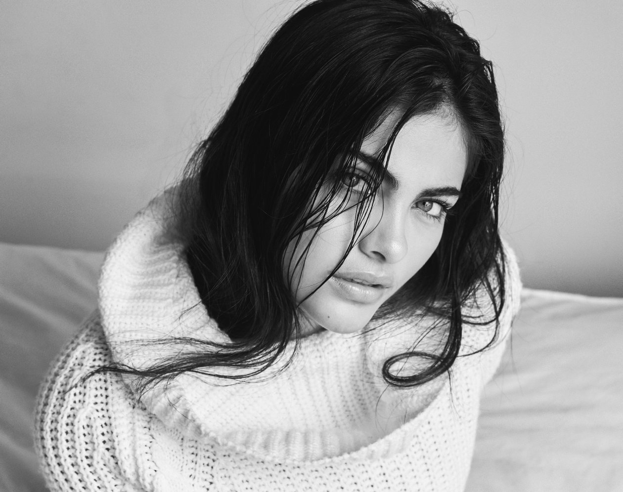 Girl Closeup Wearing Sweater Monochrome