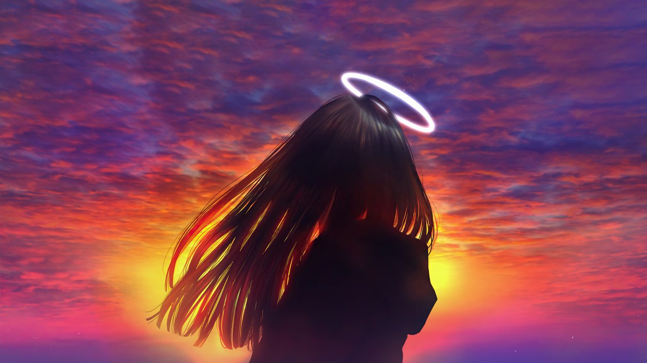 Anime Girl Sunset Glow Loneliness