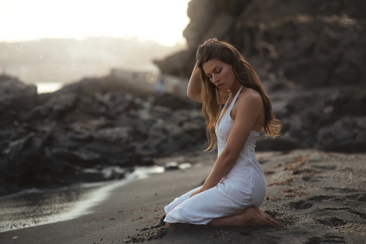 Girl White Dress In Sand