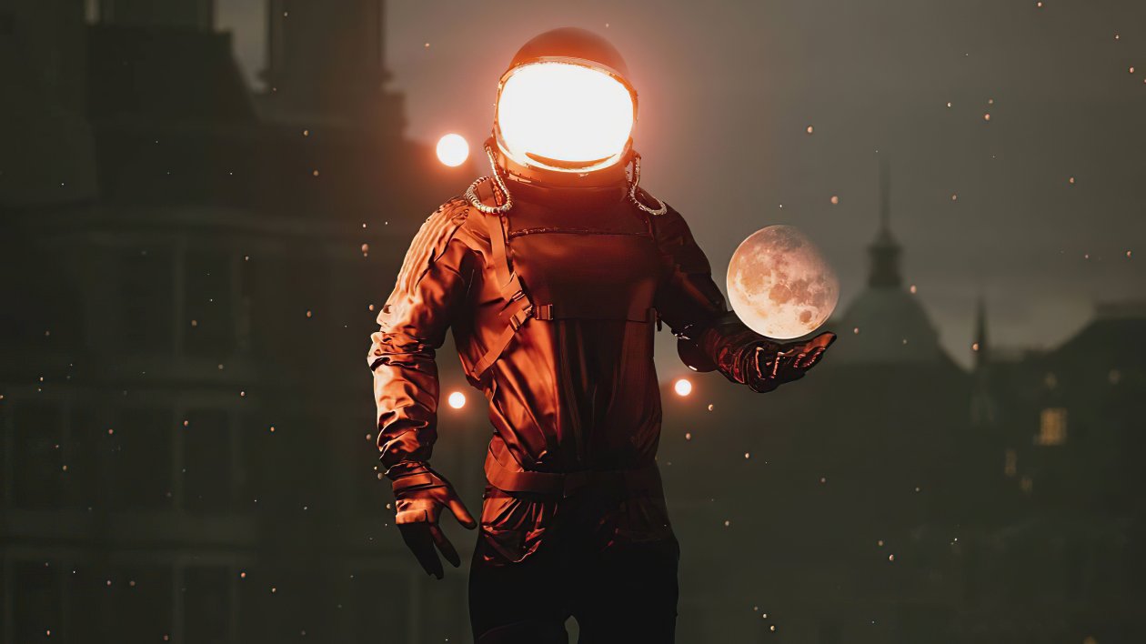 Astronaut With Moon Fantasy 4k