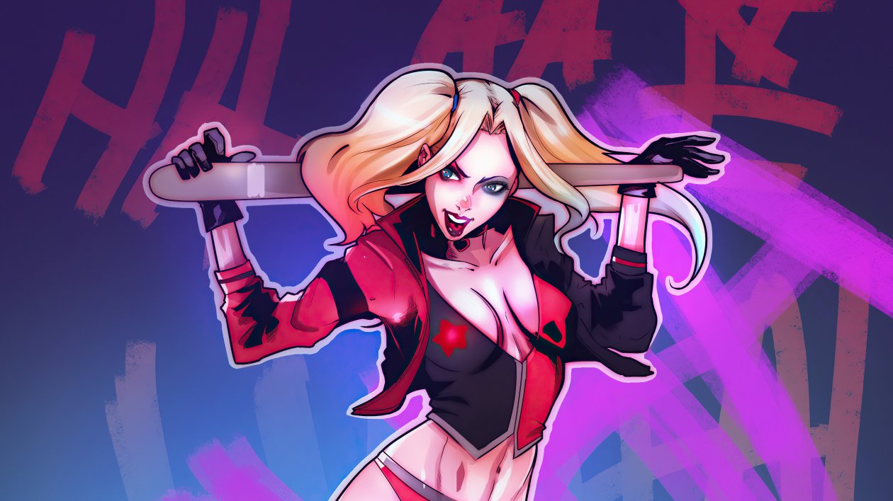 Harley Quinn With Base Bat Fan Art 4k