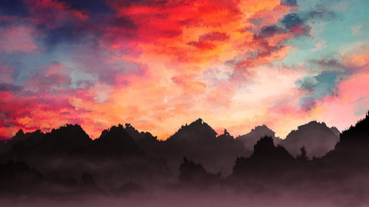 Sky Painting Mountains Landscape 4k