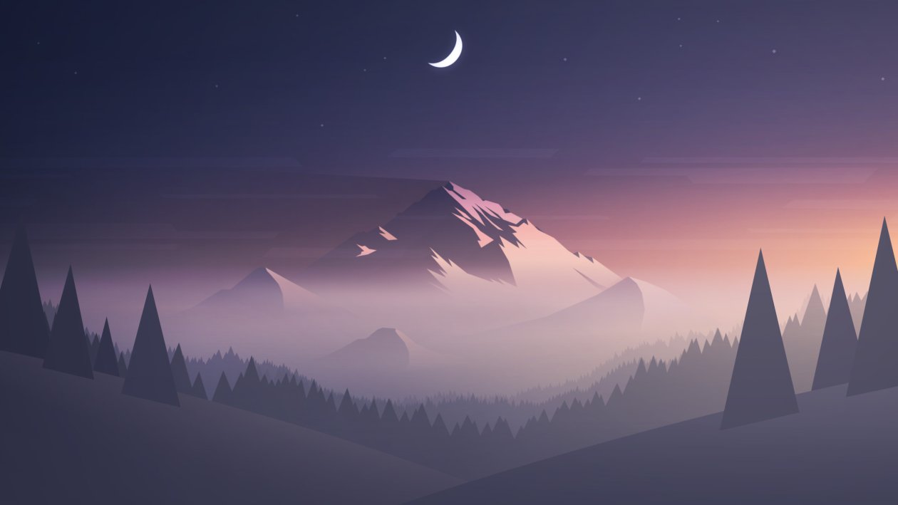 Mountains Moon Trees Minimalism