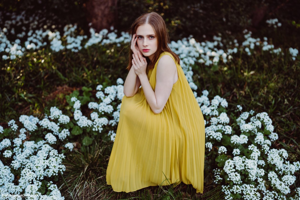 Girl Yellow Dress Sitting Flowers 5k