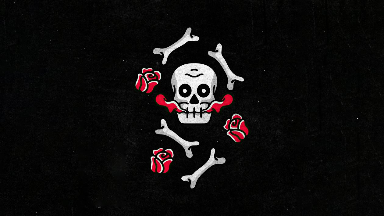 Skull And Roses Dark Minimal 4k