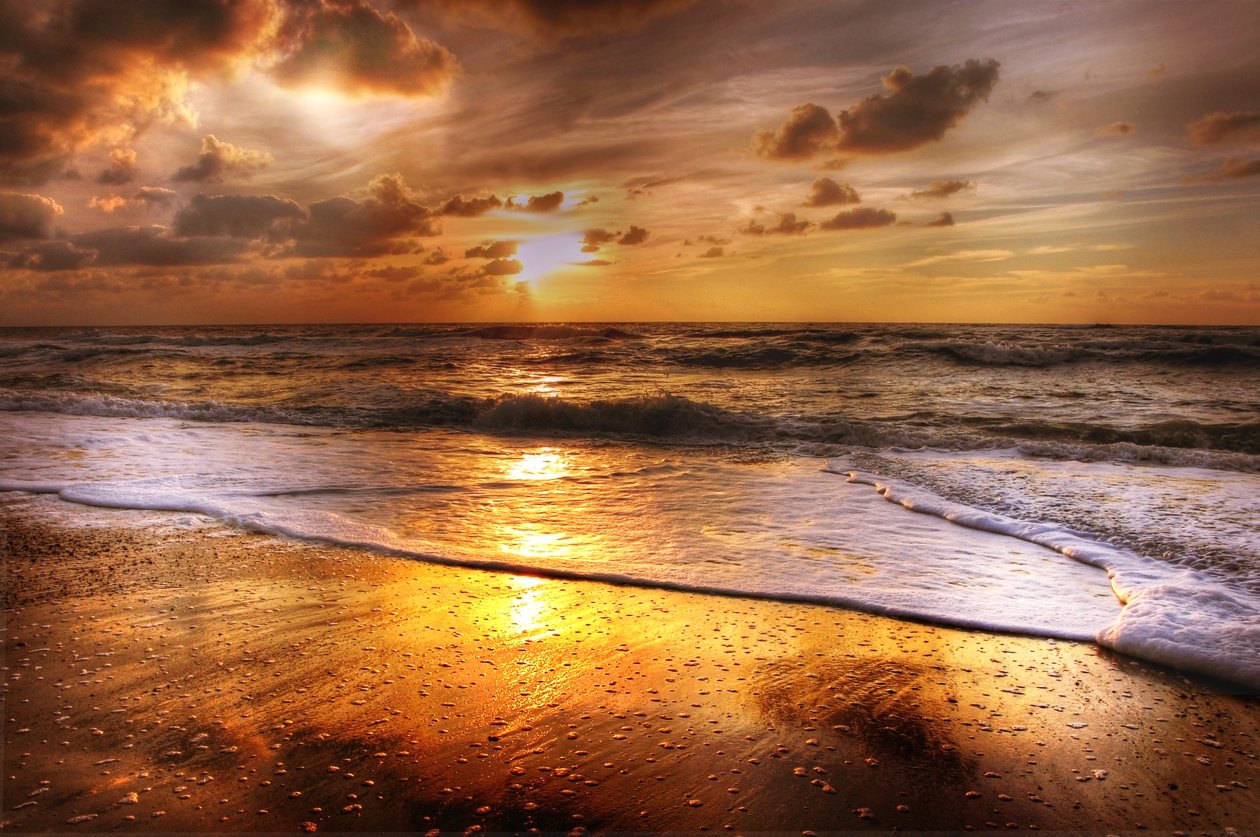 Sunset Beach Sea Sun Clouds