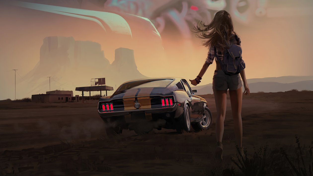 Girl With Mustang 4k
