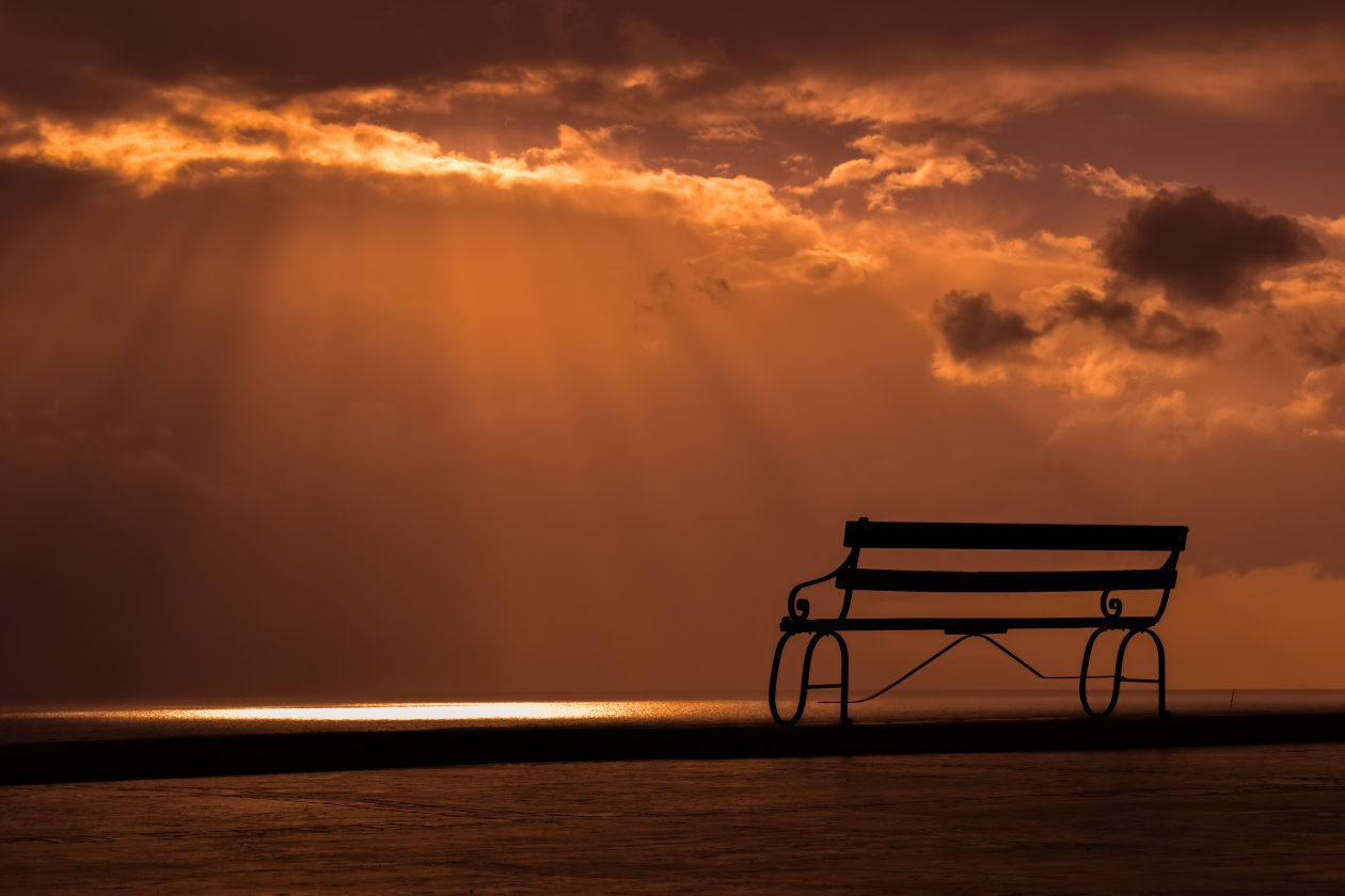 Bench Sunset Dusk Clouds