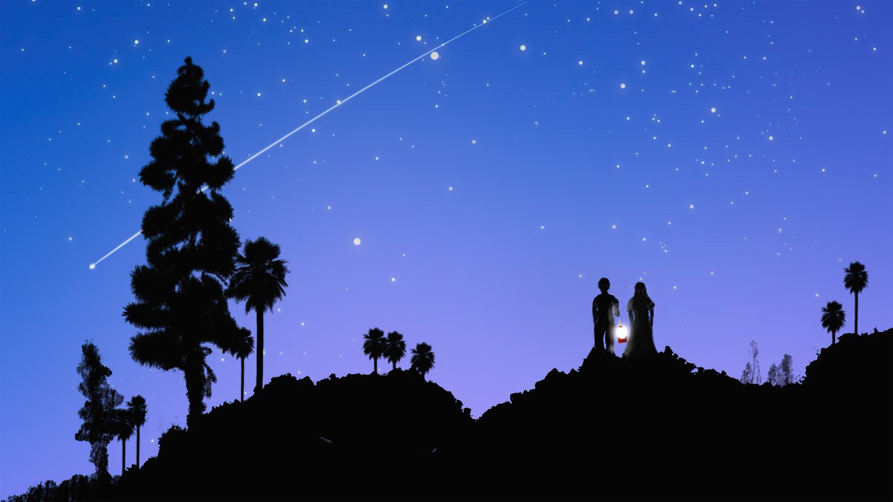 Couple At Starrty Night Watching Stars And Meteorite 5k
