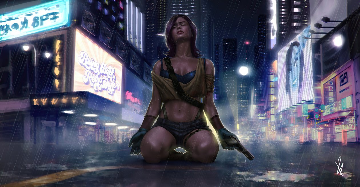Cyber Girl Rain City 4k