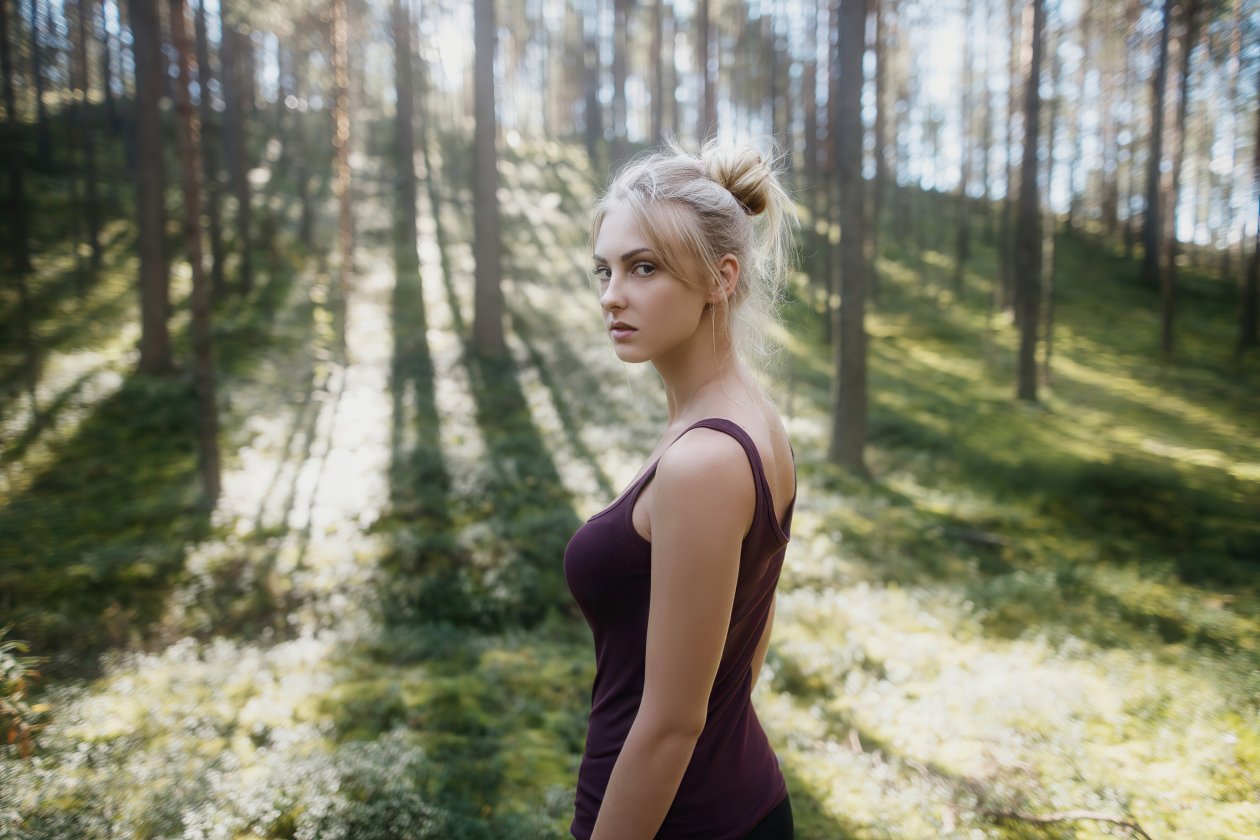 Girl Morning Forest Tree