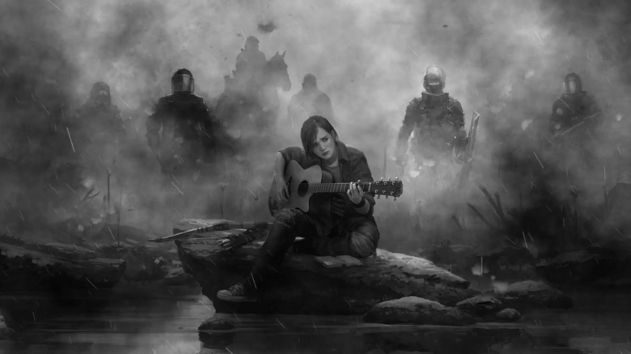 Ellie The Last Of Us Part 2 Guitar Monochrome