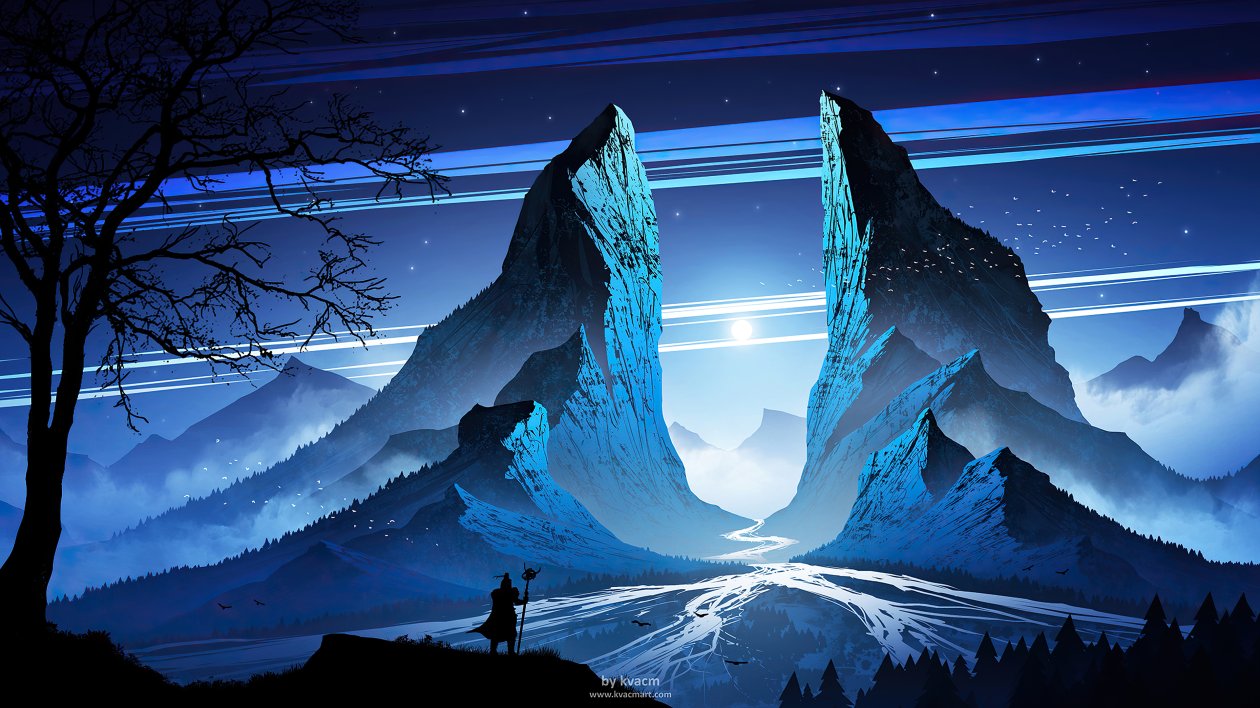 Warrior Mountain Blue Night 4k