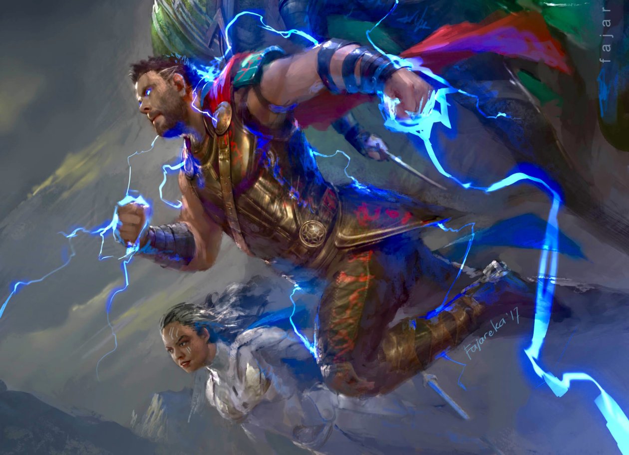 Thor And Valkyrie In Thor Ragnarok Artwork