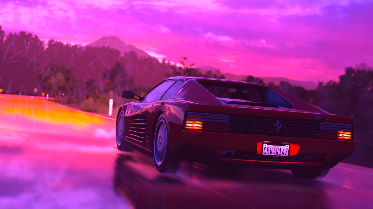Ferrari Sports Car Retrowave Art 4k