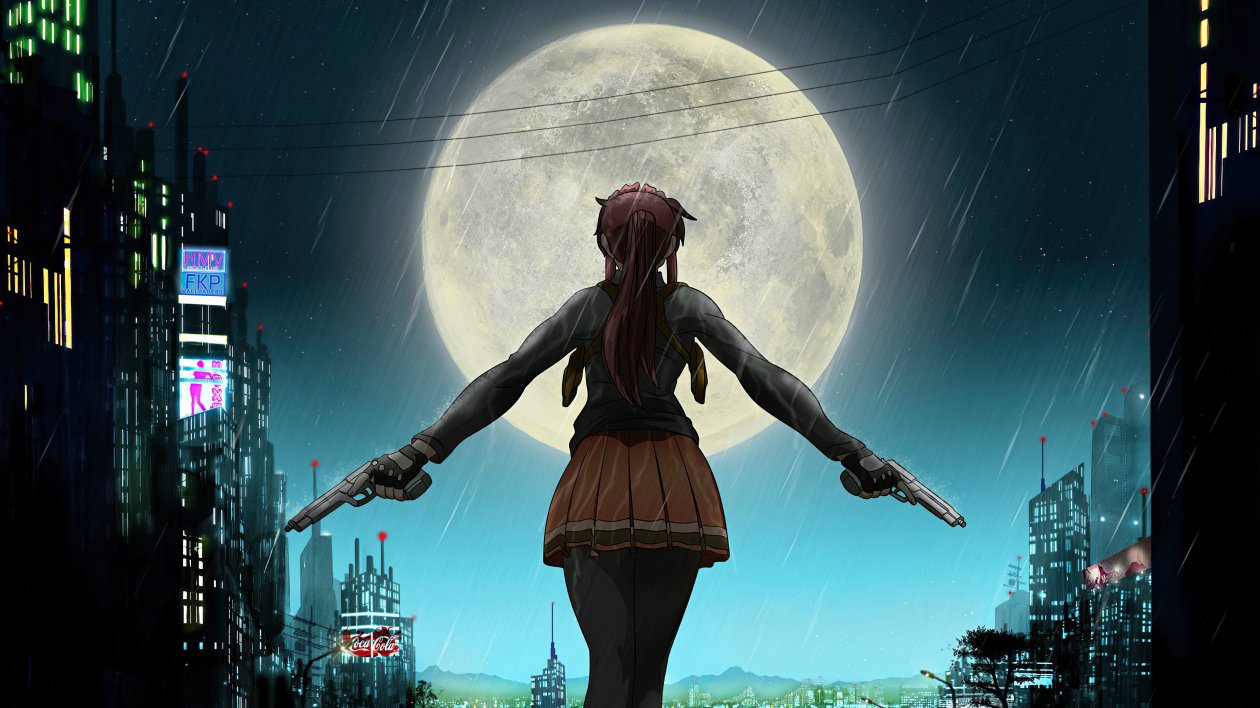 Anime Girl School Uniform Ponytail Rain 4k