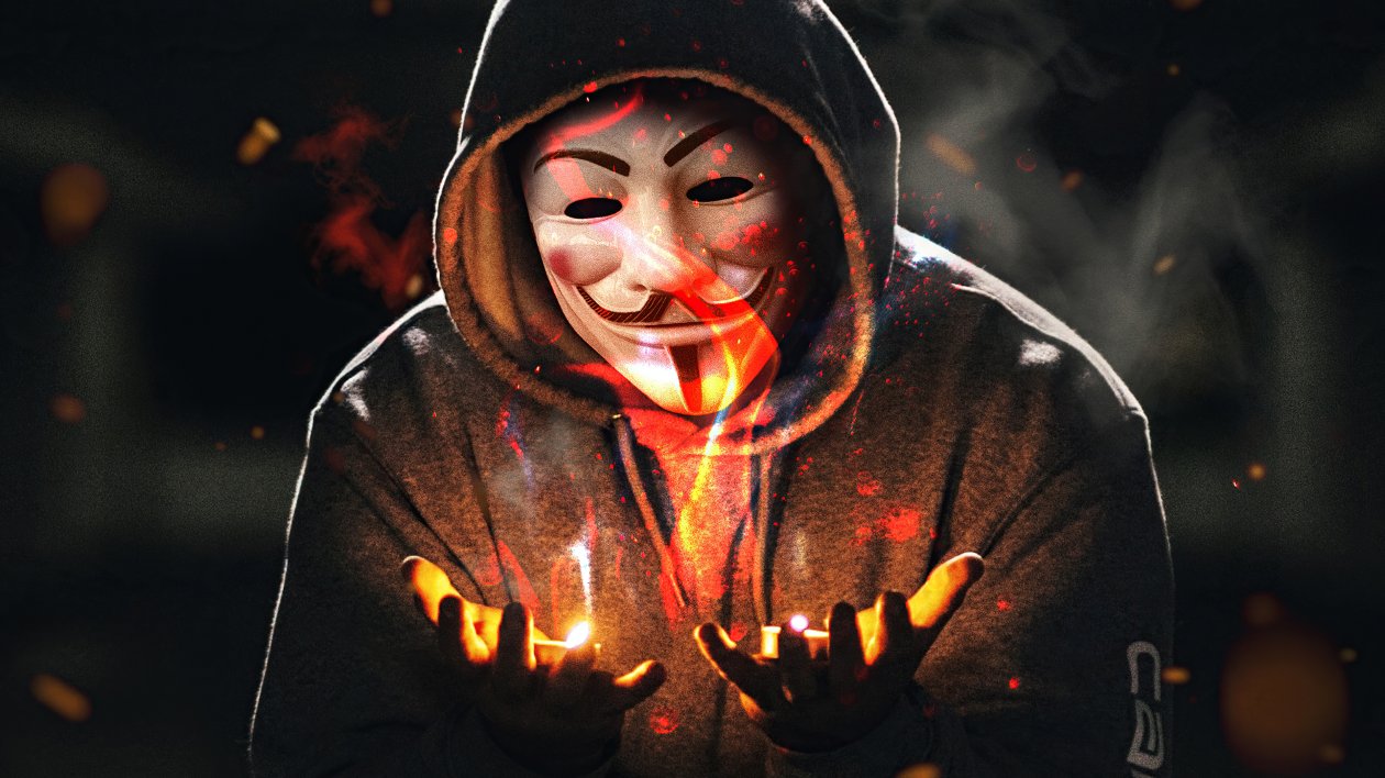 Anonymus Guy With Flame In Hand 4k
