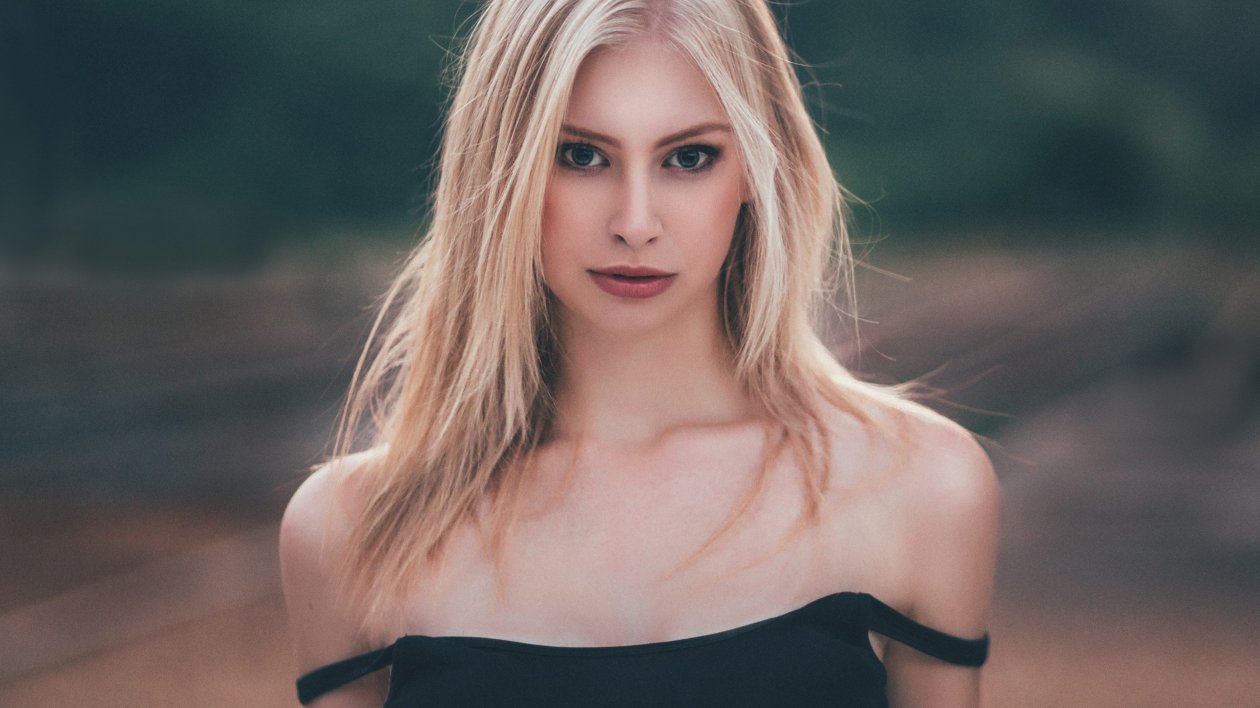 Blone Girl In Black Dress