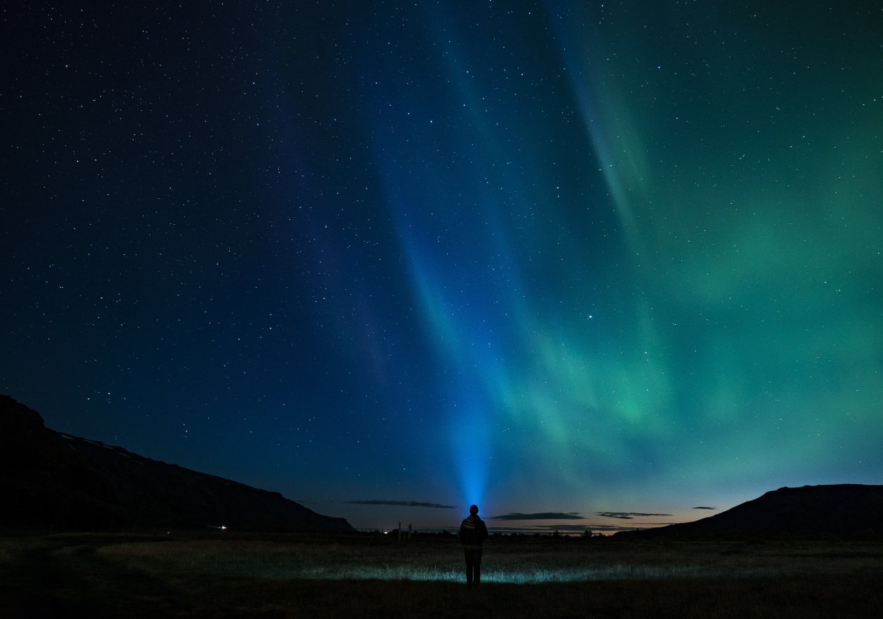 Person Standing Northern Light Aurora 4k