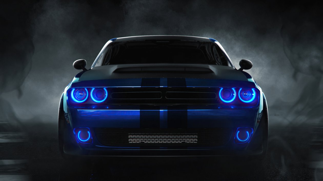 Dodge Challenger Angel Blue Lights 4k