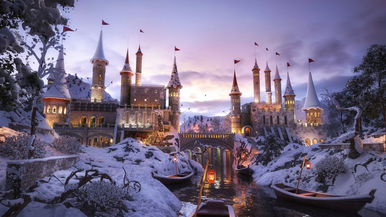 A Castle In Snow 4k