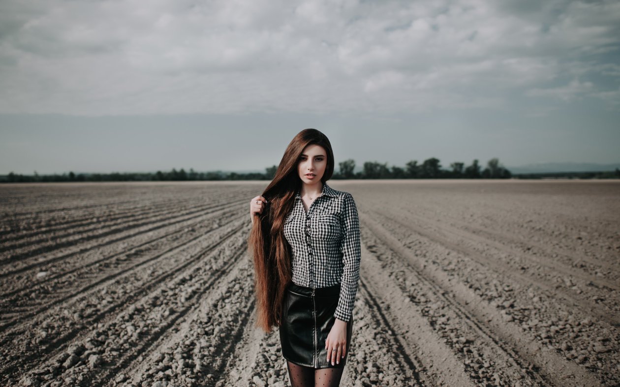 Long Hair Girl Outdoors Field