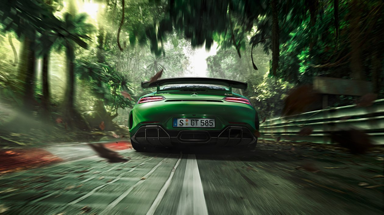 Green Mercedes Benz AMG GT R 2018 Rear