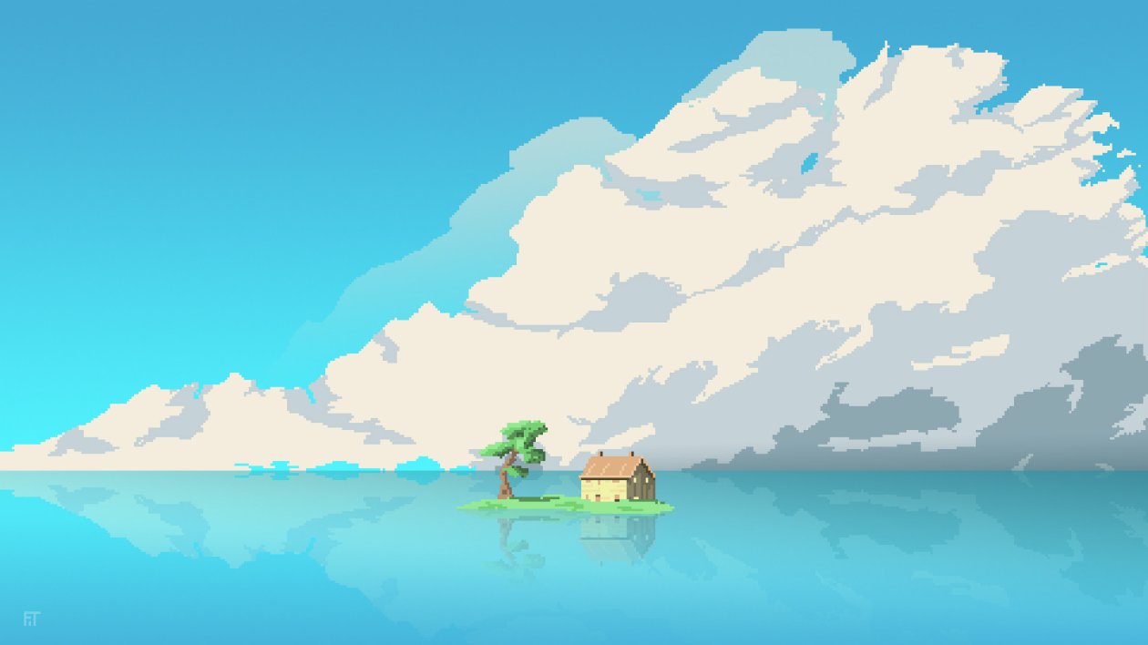 8 Bit Artwork House Island In Middle Of Water