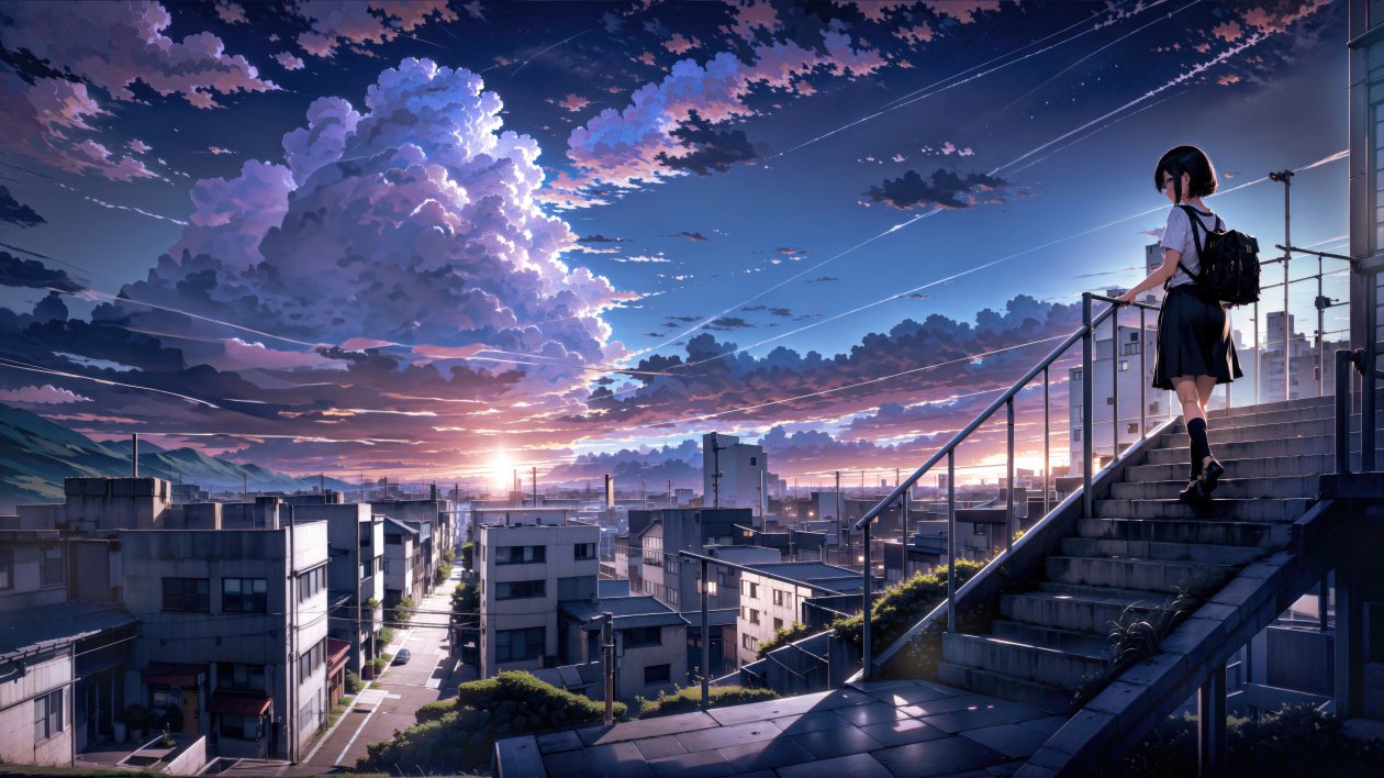 Makoto Shinkai Anime Cityscape 5k