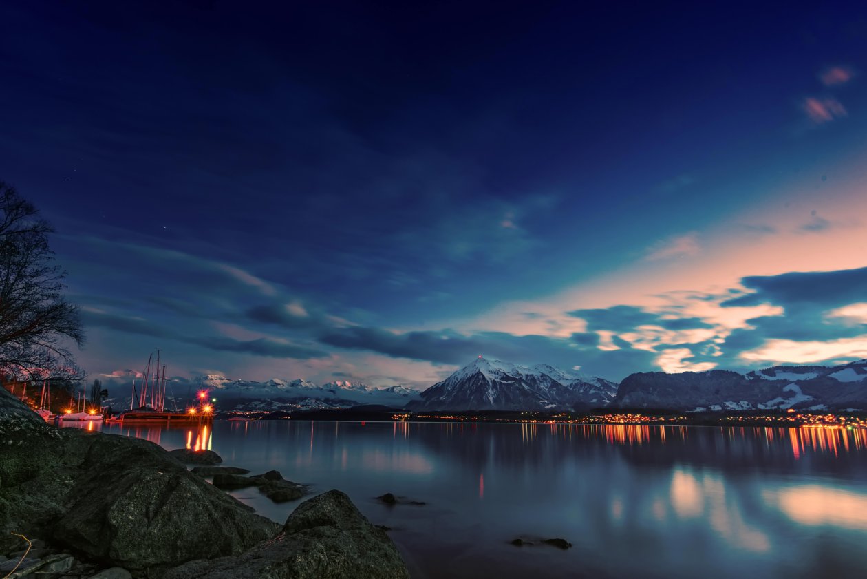 Mountains Lake Stones Evening