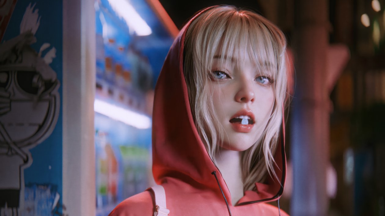 Cgi Girl Open Mouth Chewing Gum