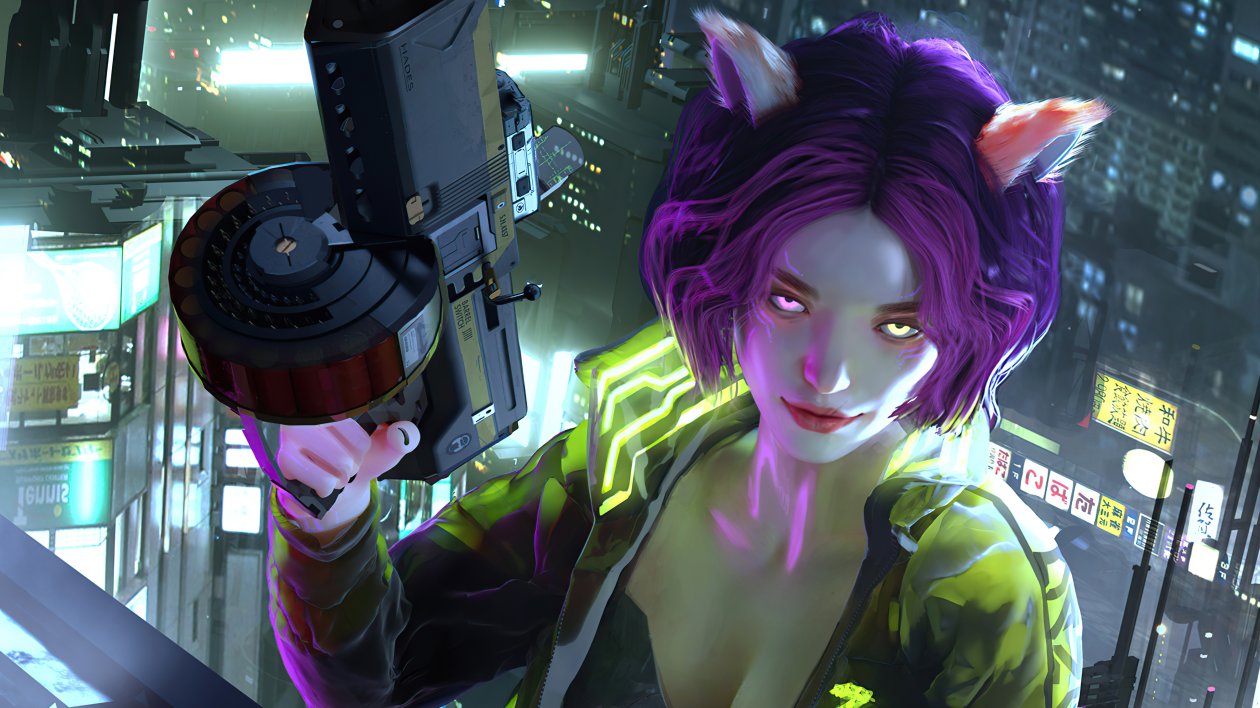 Cyberpunk Red Girl Glowing Eyes 5k