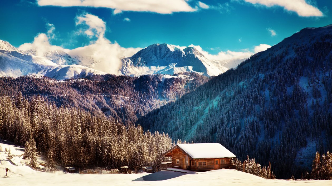 Snow Mountains And Trees