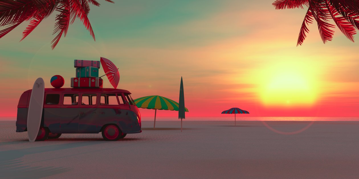 Picnic Van Beach Minimalism 4k